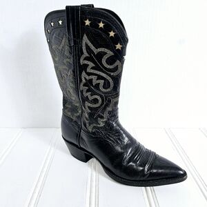 Panhandle Slim Cowboy Boots Womens 8.5 Black Leather Star Stitched Western